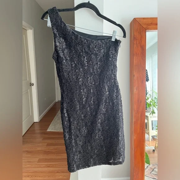 NIGHT WAY COLLECTIONS Black Lace Embroidered One Shoulder Mini Dress - Picture 3 of 5